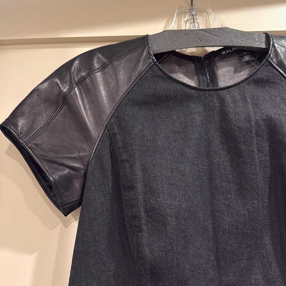 Ralph Lauren black label black denim and leather fitted dress - Picture 4 of 7
